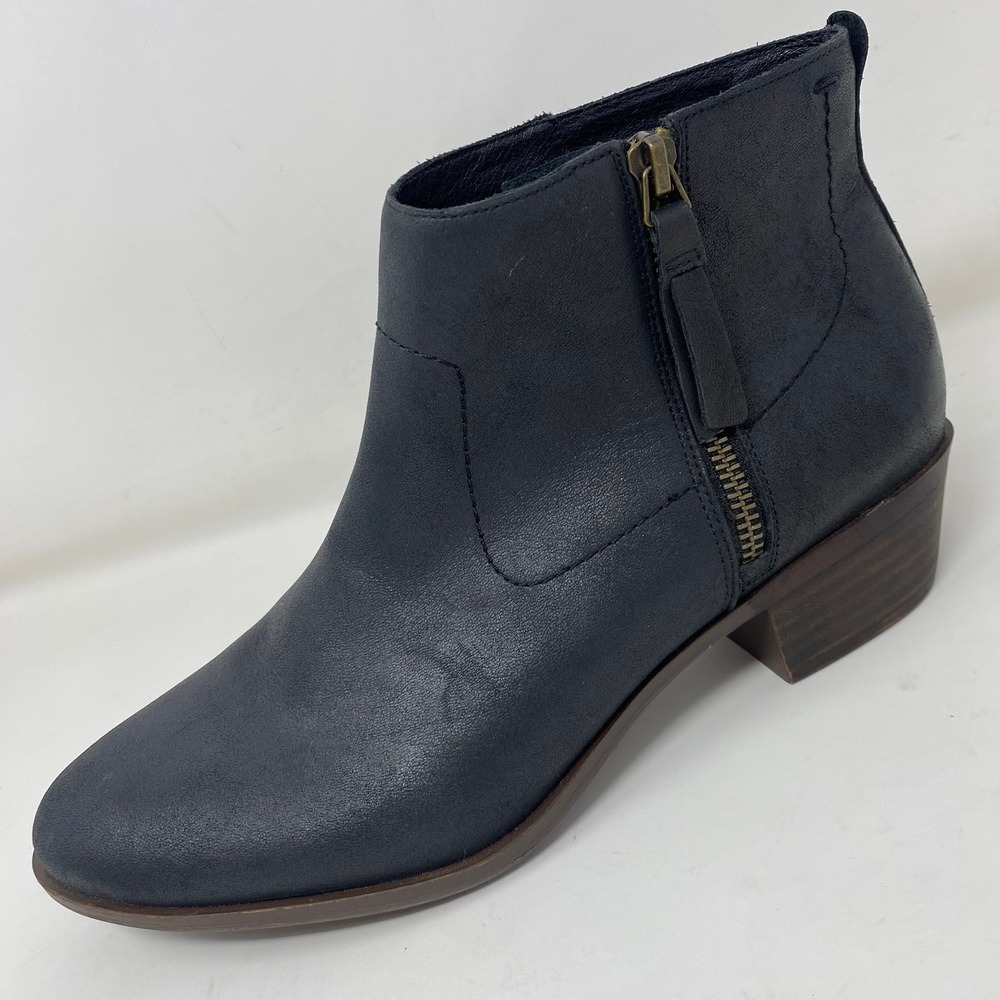 Lucky Brand Womens 9.5 Blandre Leather Ankle Boots Black Side Zip Block Heel